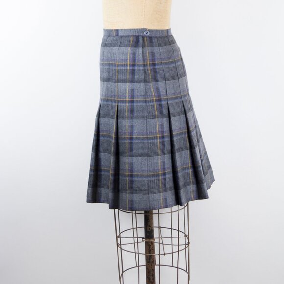 Vintage Gray Plaid 100% Wool Pleated Skirt Size 28 | Small Academia Prep - Picture 5 of 15
